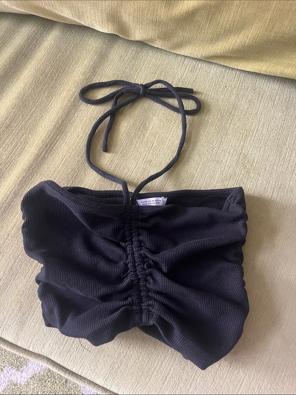 ZARA Black Ruched Halter Crop Top